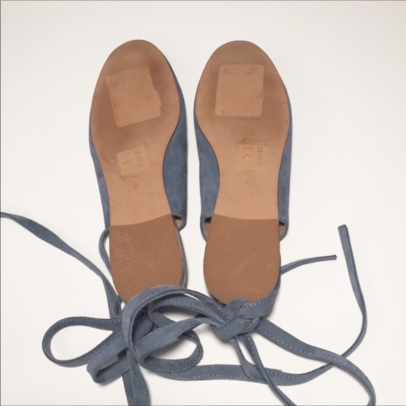 Madewell 6 April Ankle Wrap Blue Suede Shoes Flats - Picture 7 of 10